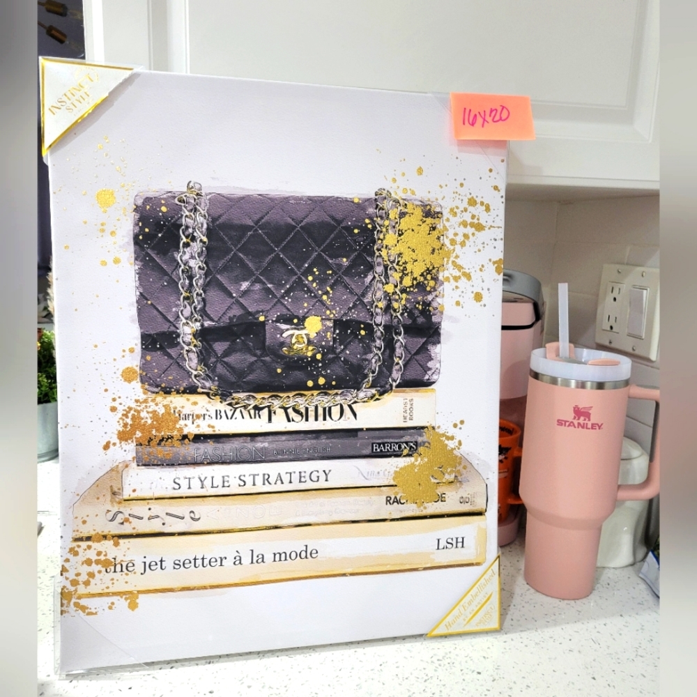 DESIGNER CANVAS Chanel bag on fashion on books wall art New